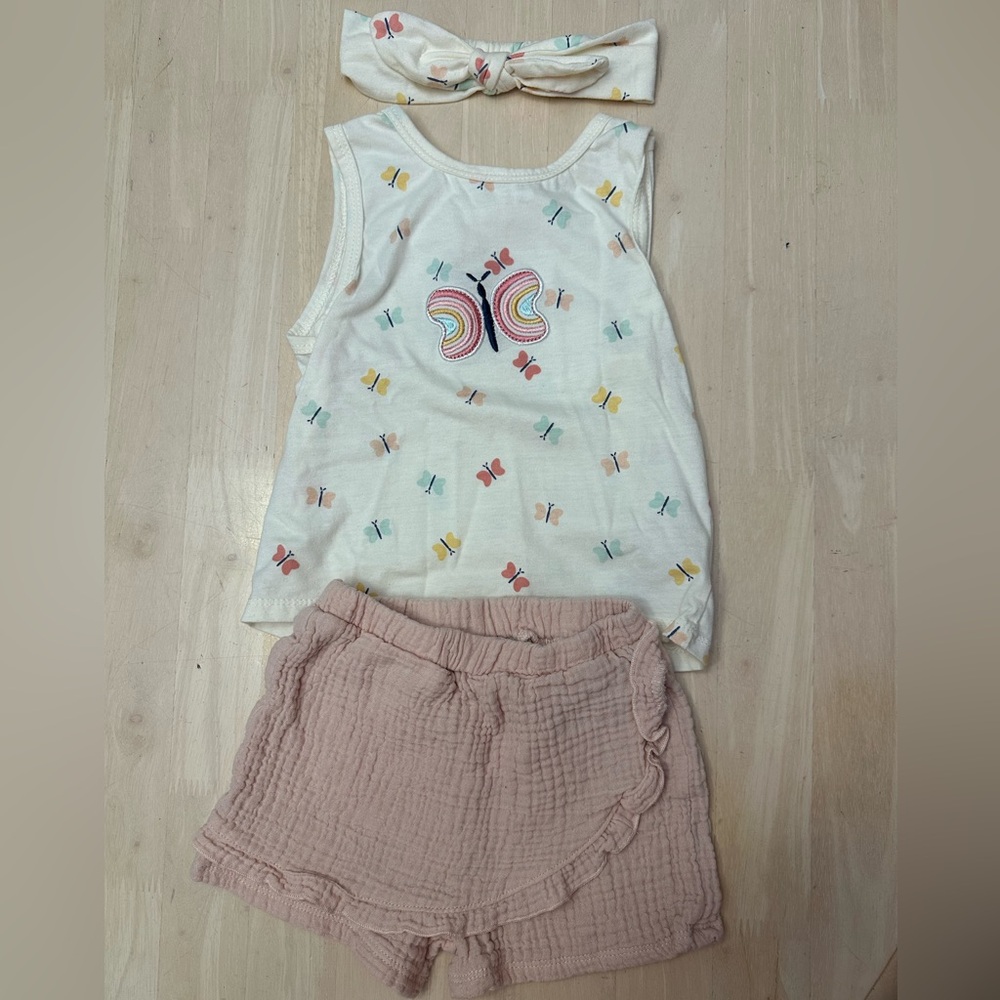 Rene Rofe Toddler 3-Piece Butterfly Tank & Shorts Set with Headband.